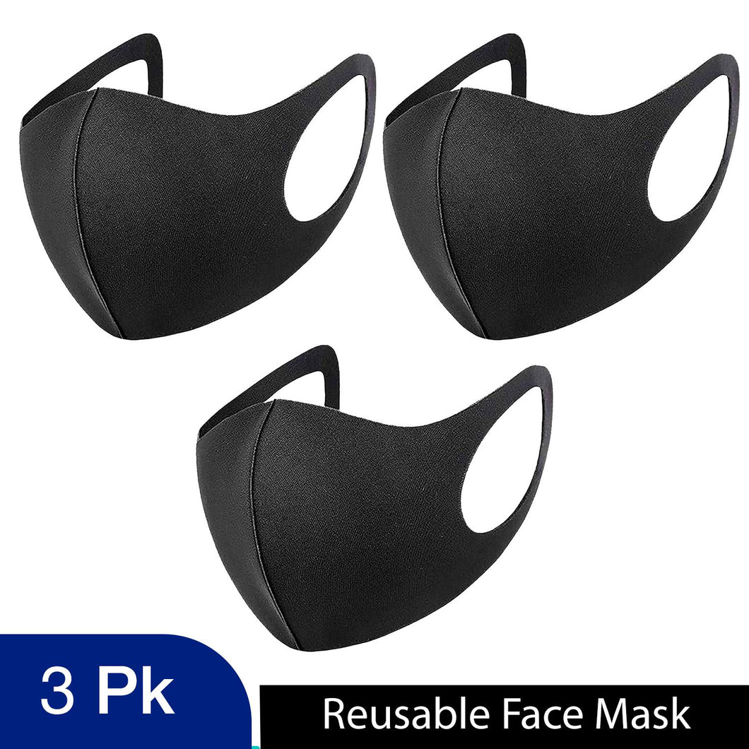 3x Unisex Face Mask Washable, Reusable, Breathable Ear Loops 3D Shape Mask,Black