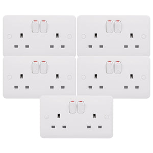 Schneider Lisse Moulded Switched 2 Gang 1 Power Socket 13A GGBL3020 White 5 Pack