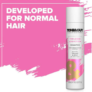 6pk of 250ml Toni&Guy Volume Addiction Shampoo for Fine Hair with Wheat Extract