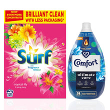 Load image into Gallery viewer, 130W Surf Tropical Lily Laundry Powder &amp; 58W Comfort FreshSky Fabric Conditioner