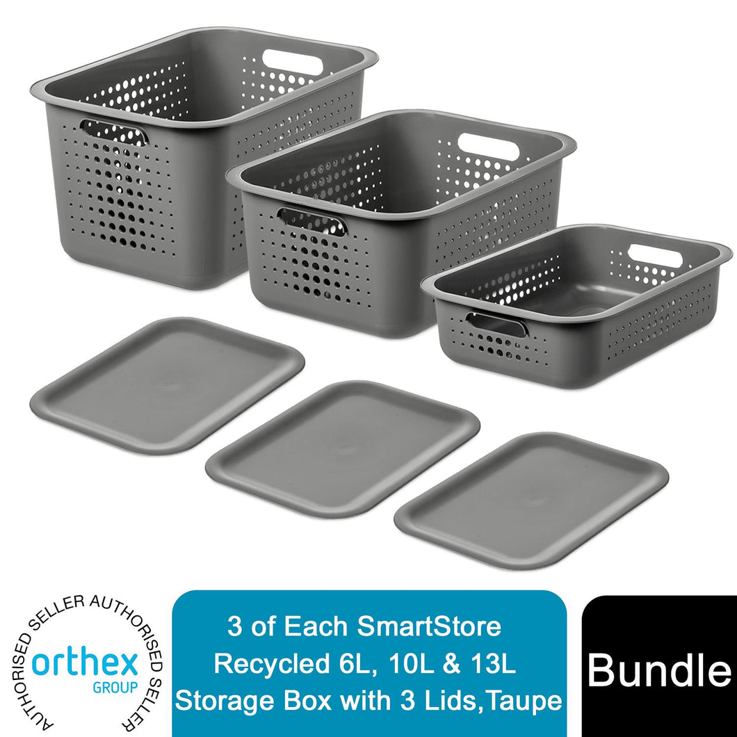 3 of Each SmartStore Storage Basket 6L, 10L & 13L & Lids, White or Taupe