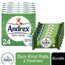 Load image into Gallery viewer, Andrex Toilet Paper Skin Kind, 24 Rolls &amp; Andrex Washlets Skin Kind Wipes, 6pk