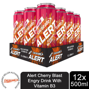 12 Pk of 500ml Lucozade Energy Cherry Flavoured Fat Free Energy Drink