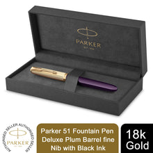 Load image into Gallery viewer, Parker 51 Fountain Pen Delux Black Fine 18k Gold Nib Black Ink in Gift Box
