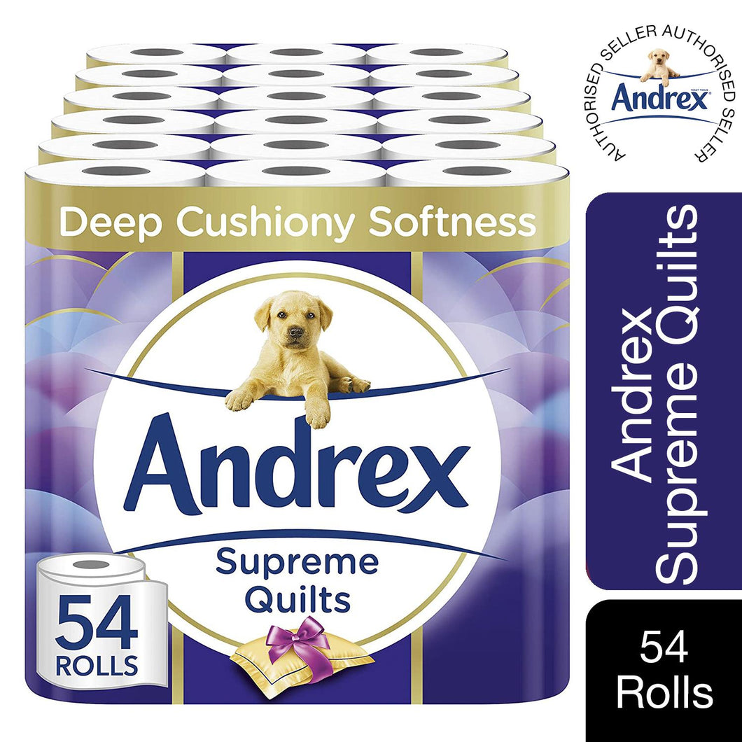 Andrex Toilet Roll Skin Kind, Supreme Quilts, or Smooth Touch, 54 Rolls