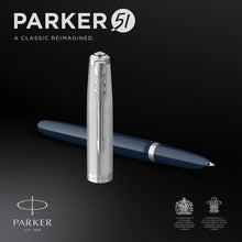 Load image into Gallery viewer, Parker 51 Fountain Pen Midnight Blue Barrel Medium Nib Black Ink Gift Box