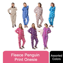 Load image into Gallery viewer, Women&#39;s Fleece Penguin Print Jumpsuit, Assorted