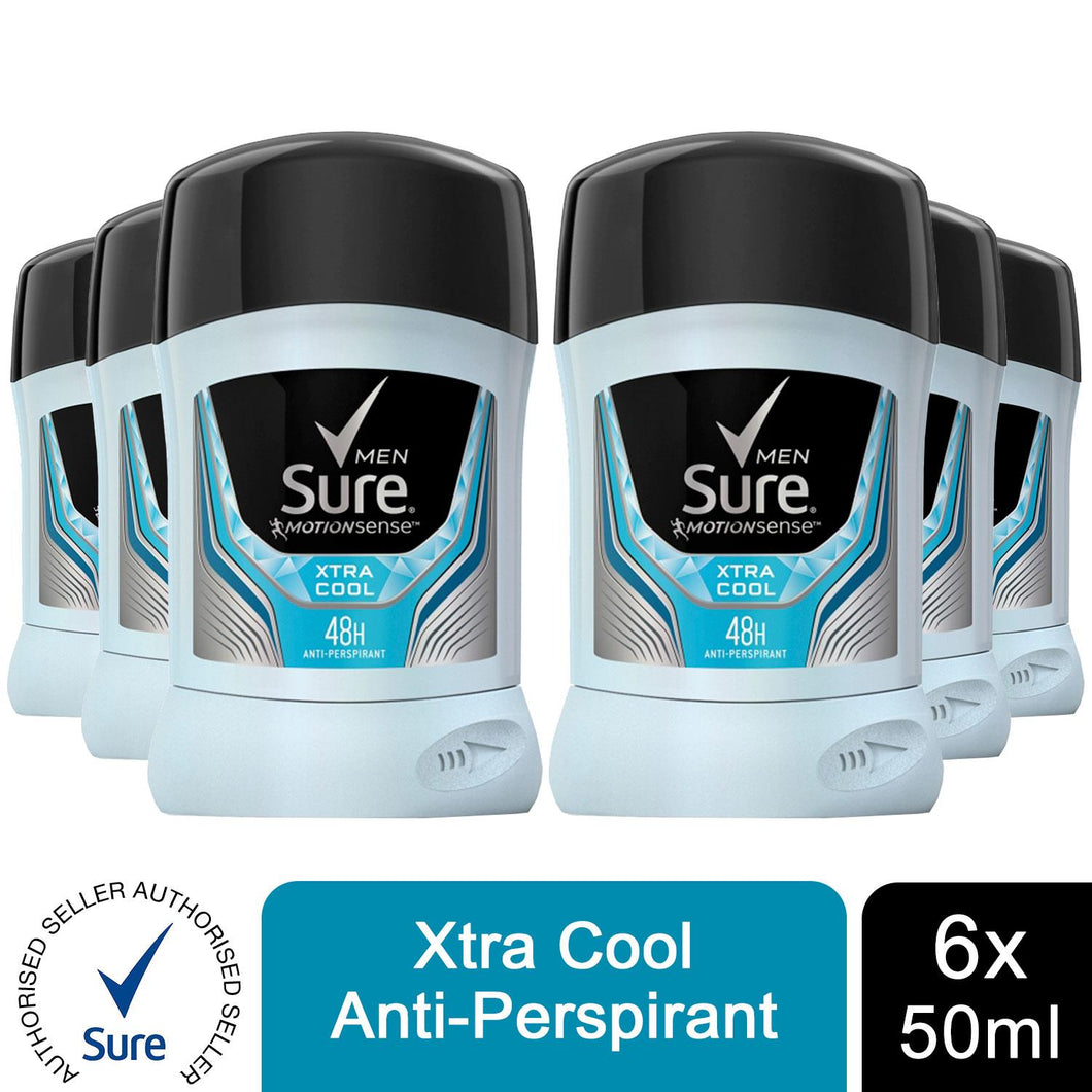 6xof50ml Sure Motion Sense Xtra Cool 48H Antiperspirant Deodorant Stick For Men