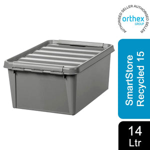 Orthex SmartStore Plastic All Purpose Storage Grey Box, Recycled 15 - 14L