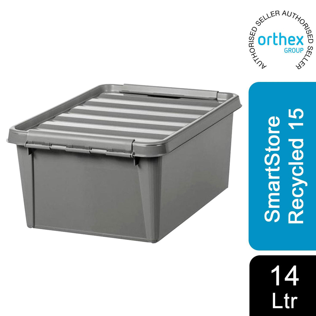 Orthex SmartStore Plastic All Purpose Storage Grey Box, Recycled 15 - 14L
