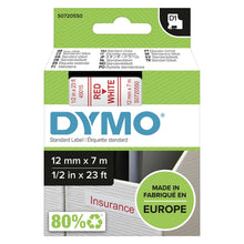 Load image into Gallery viewer, DYMO Labels Self Adhesive D1 12mm x 7mm Red Print on White Tape Authentic