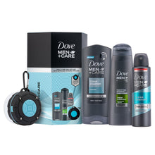 Load image into Gallery viewer, Dove Men+Care DailyCare Trio Bodywash, APA &amp; Shampoo Gift Set with ShowerSpeaker