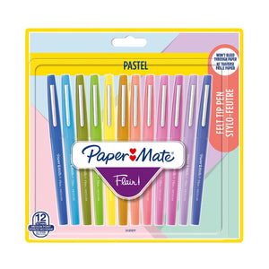 Paper Mate Flair 0.7mm Felt Tip Pastel Colours Pens Assorted Colours, Pack of 12