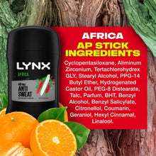 Load image into Gallery viewer, Lynx Africa 48-Hour Sweat Protection Anti-Perspirant Stick, 6x50ml