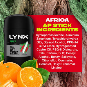Lynx Africa 48-Hour Sweat Protection Anti-Perspirant Stick, 6x50ml