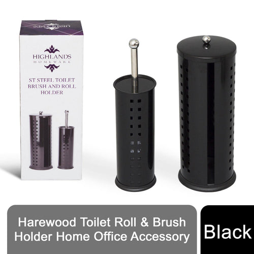 Harewood Toilet Roll and Toilet Brush Holder Home Office Accessory, Black