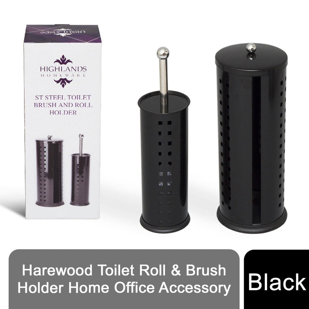 Harewood Toilet Roll and Toilet Brush Holder Home Office Accessory, Black