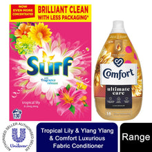 Load image into Gallery viewer, 130W Surf Tropical Lily Laundry Powder &amp; 58W Comfort Luxurious FabricConditioner