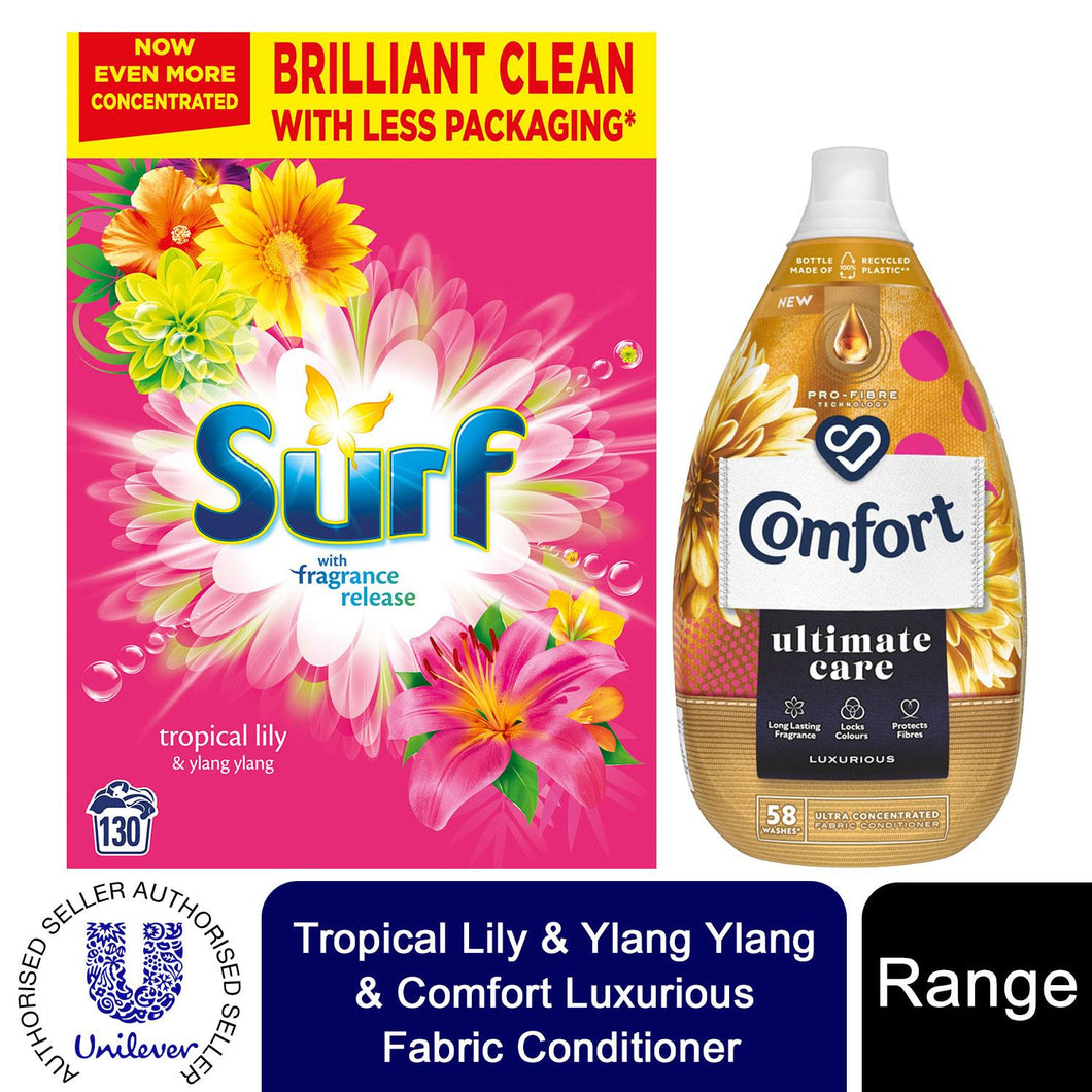 130W Surf Tropical Lily Laundry Powder & 58W Comfort Luxurious FabricConditioner