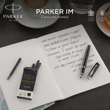 Load image into Gallery viewer, Parker IM Fountain Pen Black Lacquer Fine Nib Blue Ink Gift Box