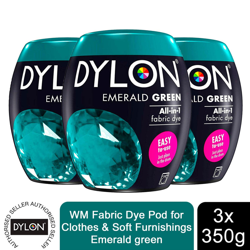 DYLON Washing Machine Fabric Dye Pod, Emerald Green, 3 Packs of 350g