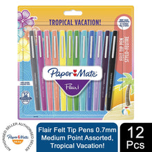 Load image into Gallery viewer, Paper Mate Pens Flair Tip Medium Point 12 Assorted Tropical Vacation Colours