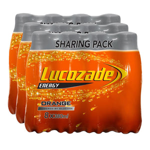 Lucozade Orange Glucose Sparkling Energy Fizzy Drink 380ml, 24 Pack