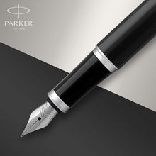 Load image into Gallery viewer, Parker IM Fountain Pen Black Lacquer Fine Nib Blue Ink Gift Box