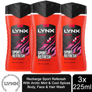 3pk of 250ml Lynx 12hrs Refreshing Fragrance Shower Gel with 100% Moisturisers
