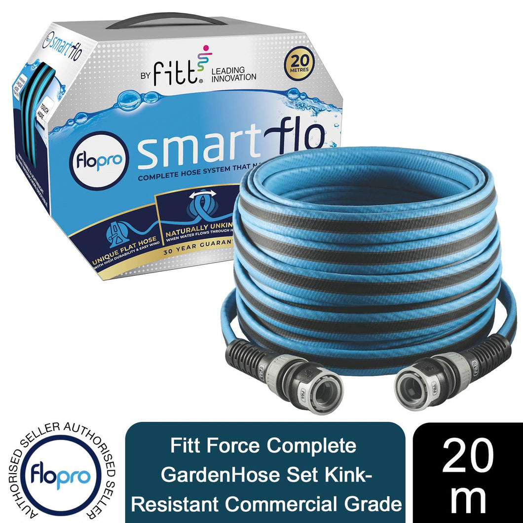 FloPro Fitt Force Complete GardenHose Set Kink-Resistant Commercial Grade 20m