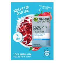 Load image into Gallery viewer, Garnier Moisture Bomb Pomegranate Hydrating Face Sheet Mask 5 Pack Box 160g