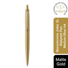 Load image into Gallery viewer, Parker Jotter Ballpoint Pen Matte Gold Medium Nib Blue Ink XL Gift Box
