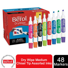 Load image into Gallery viewer, Berol Whiteboard Marker Dry Wipe Medium Chisel Tip Assorted Inks 48 Pack