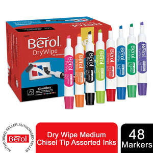 Berol Whiteboard Marker Dry Wipe Medium Chisel Tip Assorted Inks 48 Pack