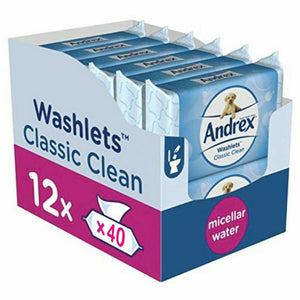 12x Andrex Washlets Gentle Clean, Skin Kind or Classic Clean Toilet Tissue Wipes