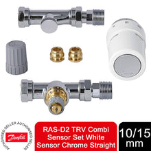 Load image into Gallery viewer, Danfoss RAS-D2 TRV Combi Sensor Set White Sensor Chrome Straight, 10/15 mm