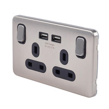 Load image into Gallery viewer, Schneider Electric Lisse Screwless Deco 13A Double Switched Socket + 2 USB Ports