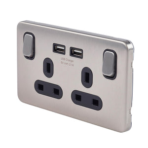 Schneider Electric Lisse Screwless Deco 13A Double Switched Socket + 2 USB Ports
