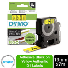 Load image into Gallery viewer, DYMO Labels Self Adhesive D1 19mm x 7mm Black Print on Yellow Tape Authentic