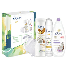 Load image into Gallery viewer, Dove Blissfully Relaxing Body Wash 3pcs Gift Set For Her with Shower Puff