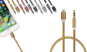 Aquarius Braided Lightning to 3.5mm Audio Jack Adapter, Gold