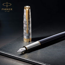 Load image into Gallery viewer, Parker Sonnet Rollerball Pen Black Gloss Finish Gold Trim Black Ink Gift Box