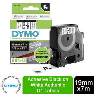 DYMO Labels Self Adhesive D1 19mm x 7mm Black Print on White Tape Authentic