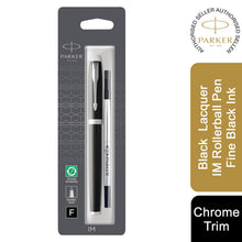Load image into Gallery viewer, Parker IM Rollerball Pen Black Lacquer Chrome Trim Fine Point Black Ink