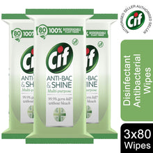 Load image into Gallery viewer, 3pk Cif Power &amp; Shine Biodegradable Wipes, 80 Sheets