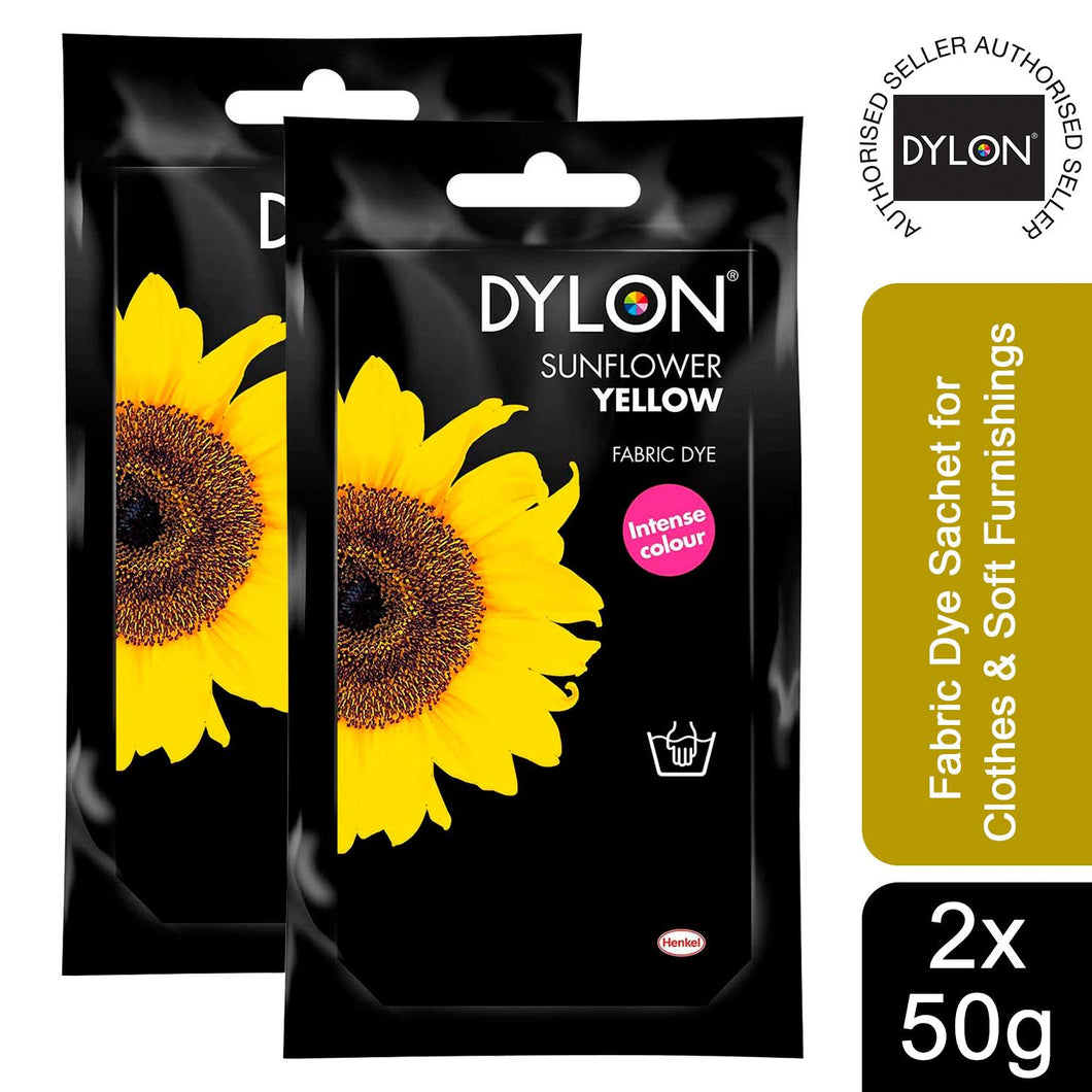DYLON Hand Fabric Dye Sachet, Sunflower Yellow, 2 Packs of 50g