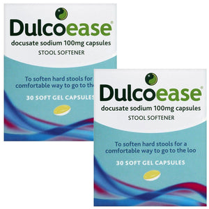 2 Pack DulcoEase Stool Softener 100mg Constipation Relief Capsules, 30 Capsules