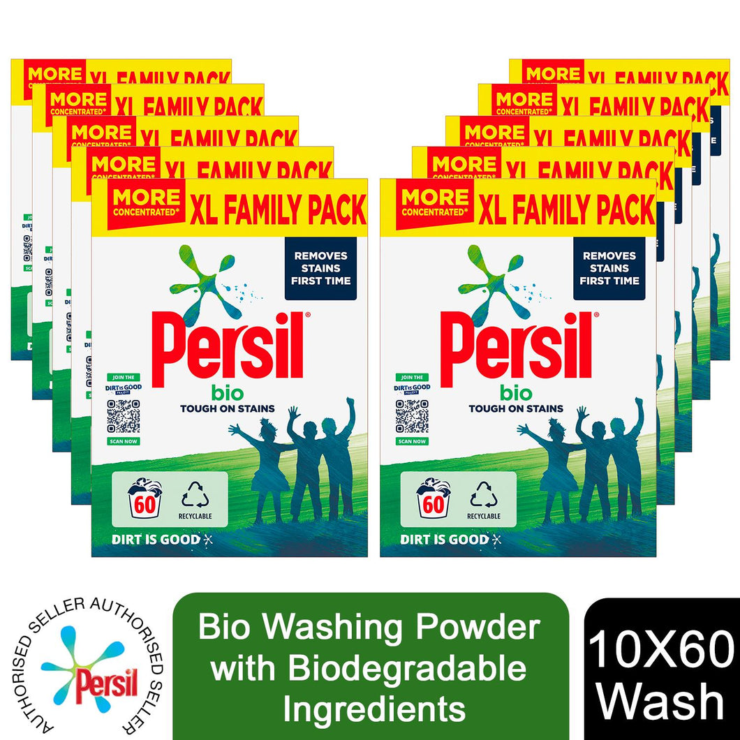 10x Persil Bio Washing Powder with Biodegradable Ingredients, 3kg, 60 Wash