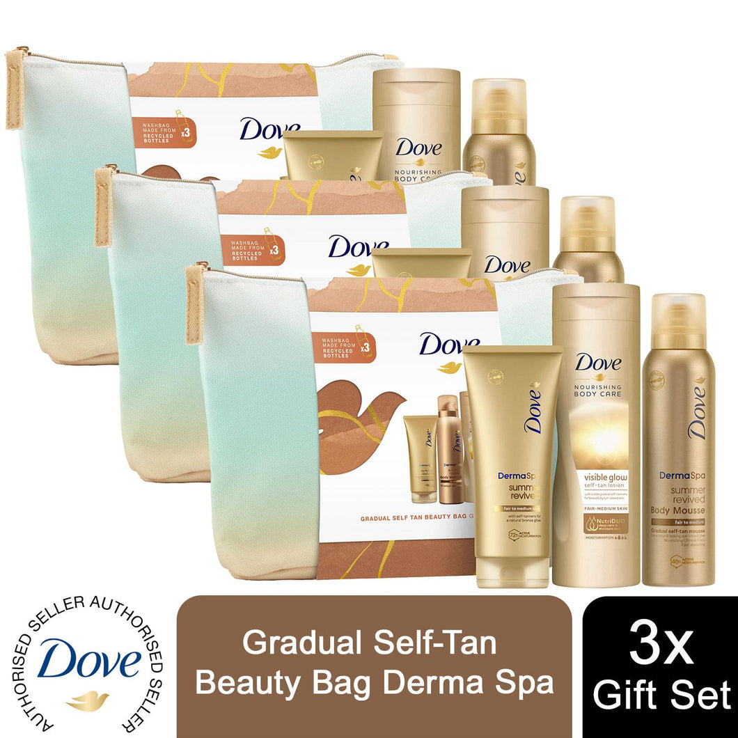 Dove Gradual Self-Tan Beauty Bag Derma Spa 3pcs Gift Set For Her with Beauty Bag