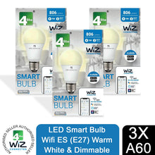 Load image into Gallery viewer, WiZ LED A60 Smart Bulb Wifi ES (E27) Warm White &amp; Dimmable, 3 Pack